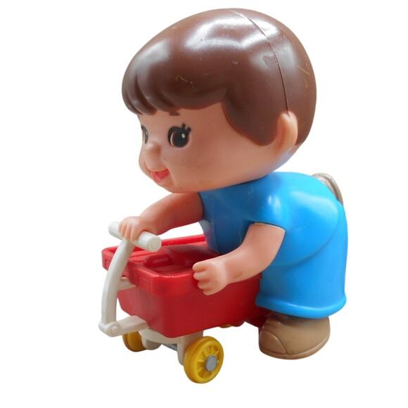 Vintage 1979 TOMY Kid-a-Longs Boy on Wagon Wind-up Works READ - Picture 1 of 7